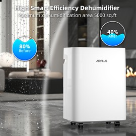 AIRPLUS 5000 Sq.Ft 80 Pint Dehumidifier for Basements,1.3gallon Water Tank,Smart Dehumidifiers for Home,Dehumidifier with Drain Hose for garage,basement,bathroom