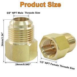 Augiimor 2Pcs Brass Flare Tube Fitting 5/8 Inch NPT Male x 1/2 Inch Female NPT Pipe Reducer Adapter Brass Reducing Pipe Connector