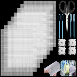 Realure 17 Pcs Cross Stitch Plastic Mesh Canvas Sheets with Scissor & Needles & Magnetic Buckle Set 20 * 30cm White Eye Mesh for Crafts DIY Embroidery Knit Crochet Projects
