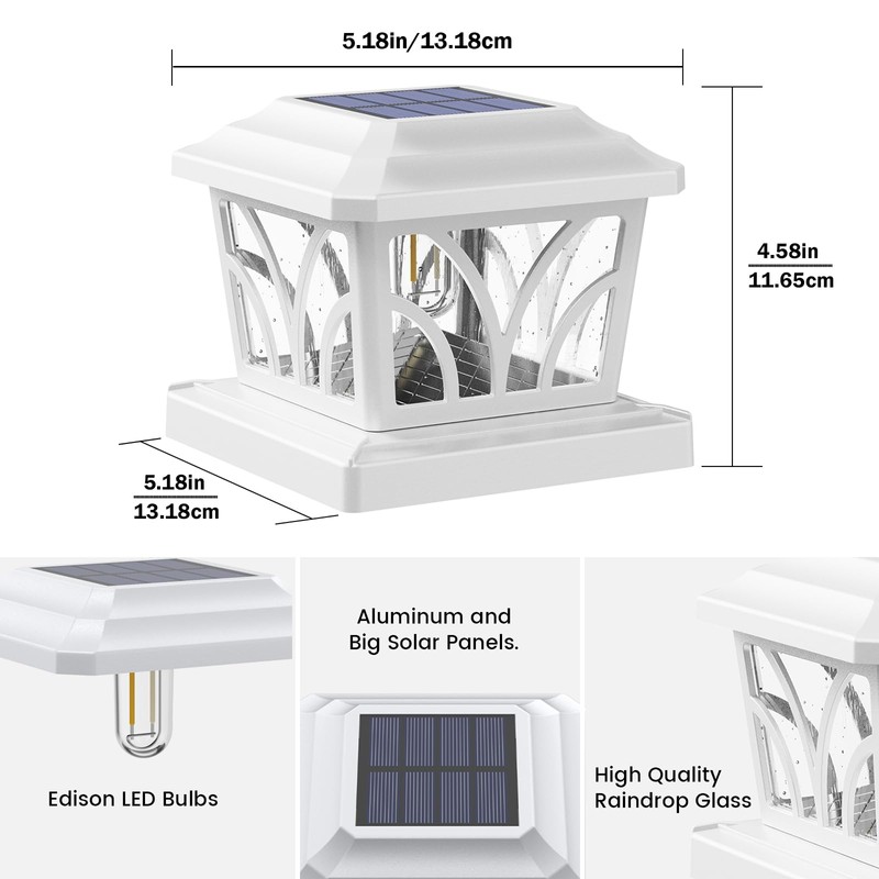 SIEDiNLAR Solar Post Cap Lights Outdoor, Aluminum Glass 2 Modes