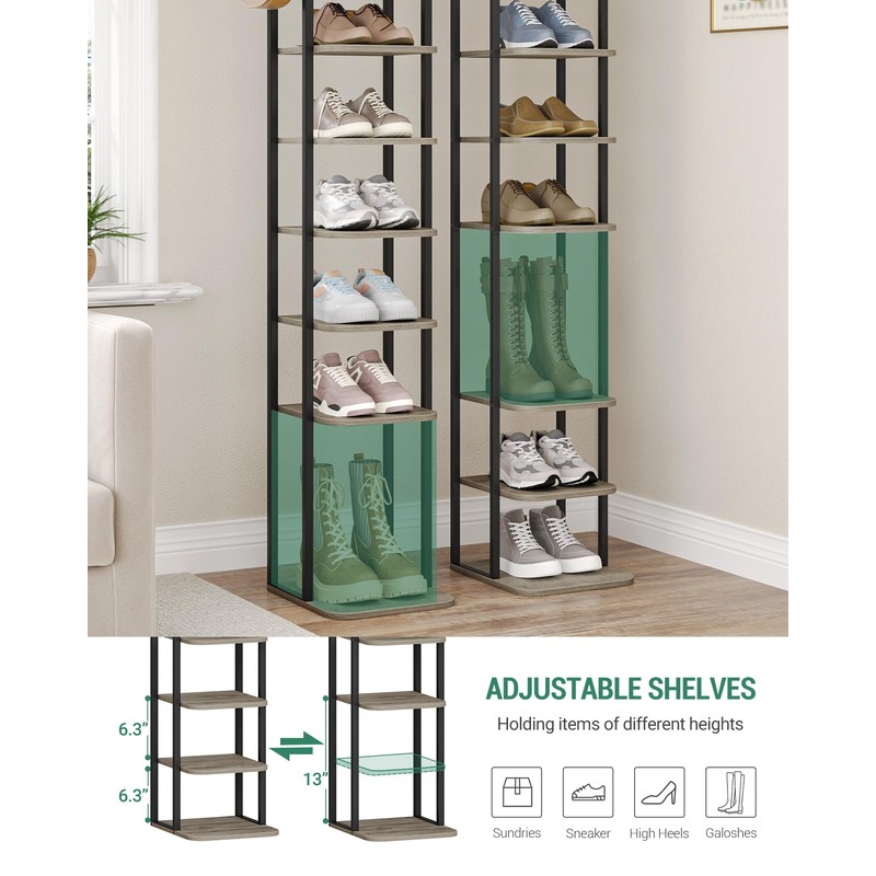 10 Tiers Vertical Shoe Rack, Narrow Shoe Tower, Tall Shoes