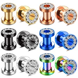 IRONBOX 6Pairs 00Gauges Ear Tunnel Expander Earrings Stainless Steel With Ziecon 0G Ear Plugs Earrings 2G Ear Stretcher Piercings Jewelry 14G-00G Double Flared Screw Fit Ear Gauges Set