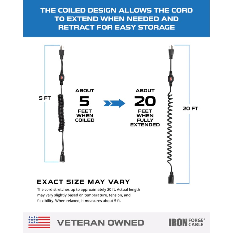 Iron Forge Cable SJEOW 20 ft Black Outdoor Coiled Extension