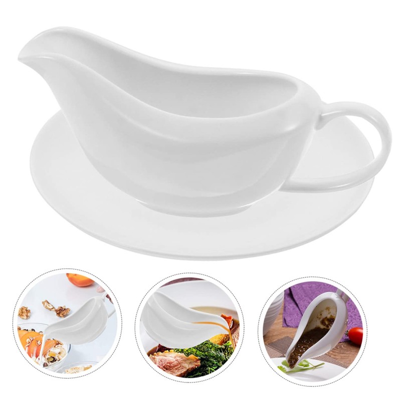 Ciieeo 1 Set Ceramic Gravy Boat with Saucer Versatile Sauce