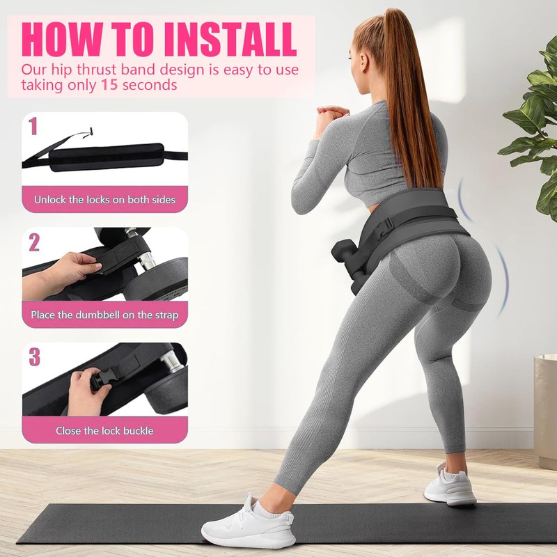 Hip Thrust Dumbbell Holder Belt, Wide Padded Support Belt for
