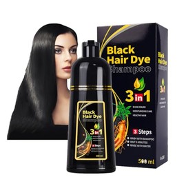 Champú Tinte Negro 3 En 1, Champú Herbal Fórmula de Acción Rápida, Cobertura Semipermanente De Canas, Para Hombres Y Mujeres, Restaura El Brillo...   