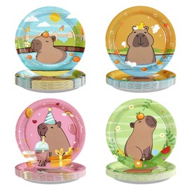 Greencian 60Pcs Capybara Paper Plates 7" Disposable Heavy Duty Cute Cartoon Capybara Dessert Paper Plates Animal Capybaras Themed Tableware Set for Kids Birthday Baby Shower Party Decorations