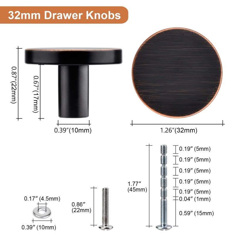 WEAVERBIRD 4 Pack Round Cabinet Knobs Brushed Oil Rubbed Bronze,