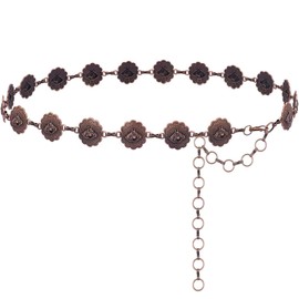 M CNBOME Vintage Bronze Western metal Concho Belt for Cowgirl and Women With Dangle Chain