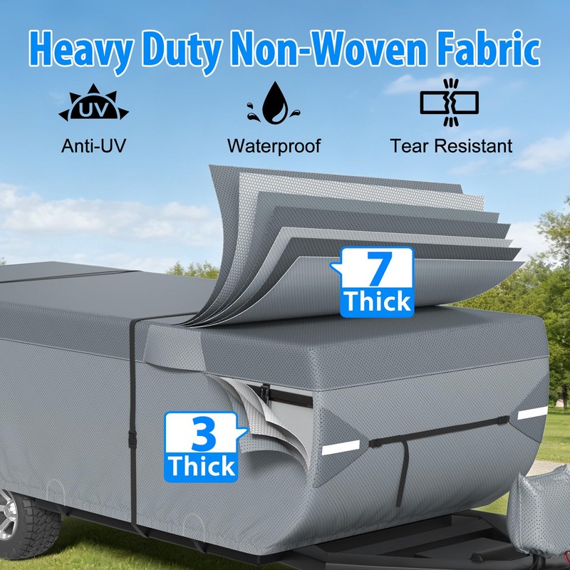 Mofeez Pop Up Camper Cover 12-14ft, 7 Layers Top Extra-Thick