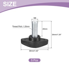 sourcing map 5Pcs Tee Wing Knobs Thumb Screws, M8 x 20mm Clamping Screw Knob Male Thread Carbon Steel T Shaped Thumb Screws Handle 36mm Dia. for Hand Tightening Knob Replacement, Black