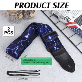 2Pcs Guitar Strap, Artistic Pattern Adjustable Guitar Shoulder Strap with Leather End, for Bass, Electric Acoustic Guitar, Gift for Men Women Guitarists (2)
