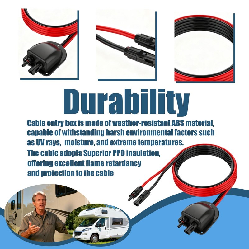 Solar Cable Entry Gland with 3FT 10AWG Solar Extension Cable