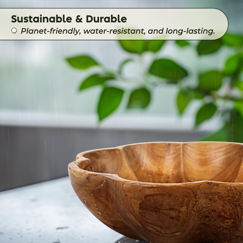 Wooden Bowl for Kitchen Counter, Decorative Fruit Bowl, Teak Wood