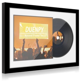DUENPY Vinyl Record Display Frame 16x22 Inches Display Record Album and 12.5x12.5 Album Cover Art（Black Bottom Mat） Wall Mount