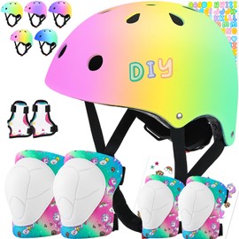 Comforhous Color Gradient Kids Bike Helmet and Pads Adjustable Helmet for Kids Protective Gear Set with Elbow Knee Pads Wrist Guards for Cycling Bicycle