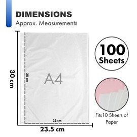 100 A4 Punch Pockets - Clear Plastic Wallets, Polly Pockets, A4 Plastic Sleeves