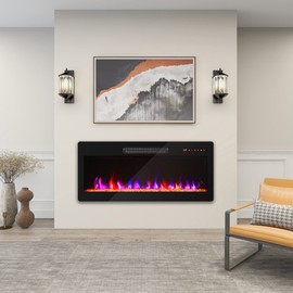 BELLEZE 36" Electric Fireplace Heater, 1400 W Recessed & Wall Mounted Electric Fireplace with Remote Control, Heater with Adjustable Flame Color and Brightness, Timer, Touch Screen