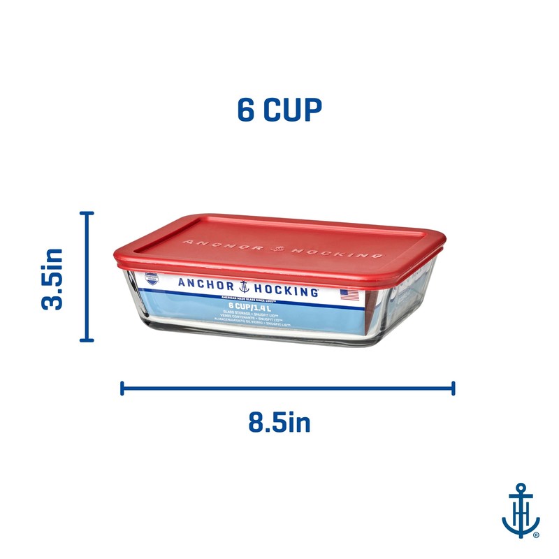 Anchor Hocking SnugFitTM Rectangular Food Storage Containers with Lids (4-Piece,