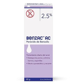Benzac AC 2.5% 1 pz 60g Gel para Barros y Espinillas Auxiliar en el Tratamiento del Acné Causado por la Bacteria C.Acnes Formulado con Peróxido de Benzoílo