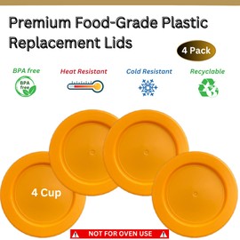 4 Cup/950 mL Orange Replacement Lids/Covers for Pyrex 7201-PC, 4 Cup/32oz Anchor Hocking & Klare Ware Storage Bowls *Lids Only* - *Glass Container Not Included* (4 Pack, Orange)