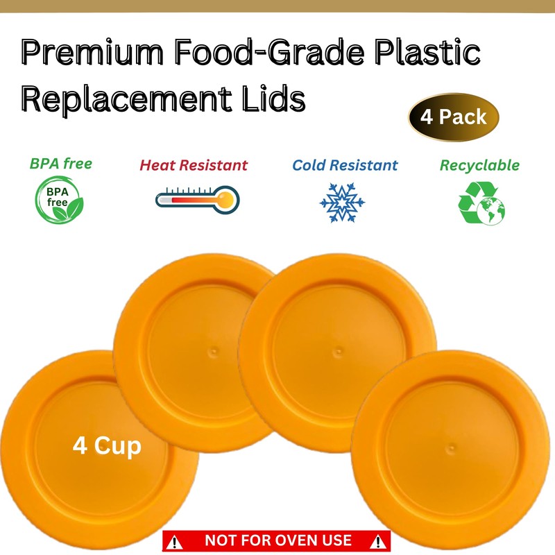 4 Cup/950 mL Orange Replacement Lids/Covers for Pyrex 7201-PC, 4