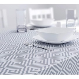 Dehaus® Wipe Clean Table Cloth - Grey Geo Diamond - Wipeable PVC Oilcloth Table Cover - Rectangular Plastic Vinyl Tablecloth - Water Resistant Easy Clean - Kitchen Dining Table Protector (140 x 250cm)