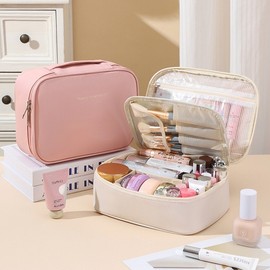 [Gaemi Logistics] Portable Travel Beauty Pouch Large Capacity Makeup Organizer Bag for Cosmetics & Nail Art Square Cream 2ea