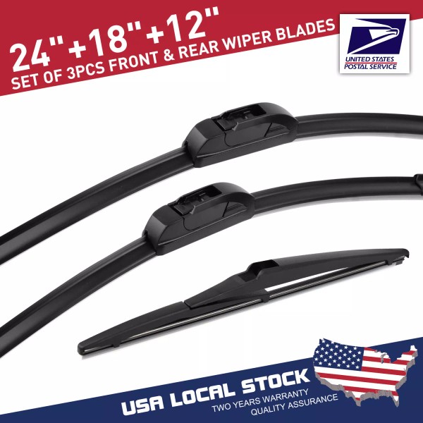 East Forest 3pc Front Rear Tailgate Windshield Wiper Blades Set