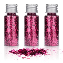 FlyCoco Bottled Edible Gold Flakes Leaf, 3 Bottles Imitation Gold Foil Metallic Sheets, Gold Foil Fragments for Decorating Cakes, Cupcake, Dessert, Candy, Chocolates, Nails, Painting, Crafts, Makeup(Rose Red)