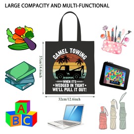 TSOTMO Camel Towing When It's Wedged In Tight We'll Pull It Out Tote Bag Sarcastic Funny Sayings Gift For Men Women (Camel tote)