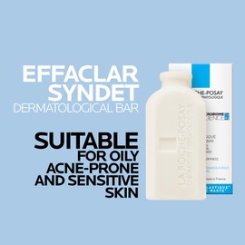 La Roche-Posay La Roche-Posay Gentle Cleansing Bar. Effaclar Syndet Dermatological Bar for Face & Body. Suitable for Oily, & Acne-Prone Skin. Formulated with Niacinamide & Vitamin E, Zero Plastic Waste, 65g