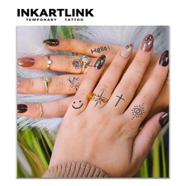 INKARTLINK Cell Colored Jagua Tattoo Stickers 2 Weeks Set of 3 Cute Waterproof Tattoo Stickers Tattoo Stickers Long Lasting Temporary Tattoos Trendy Women Men Men Cross Flowers Fireworks North Star