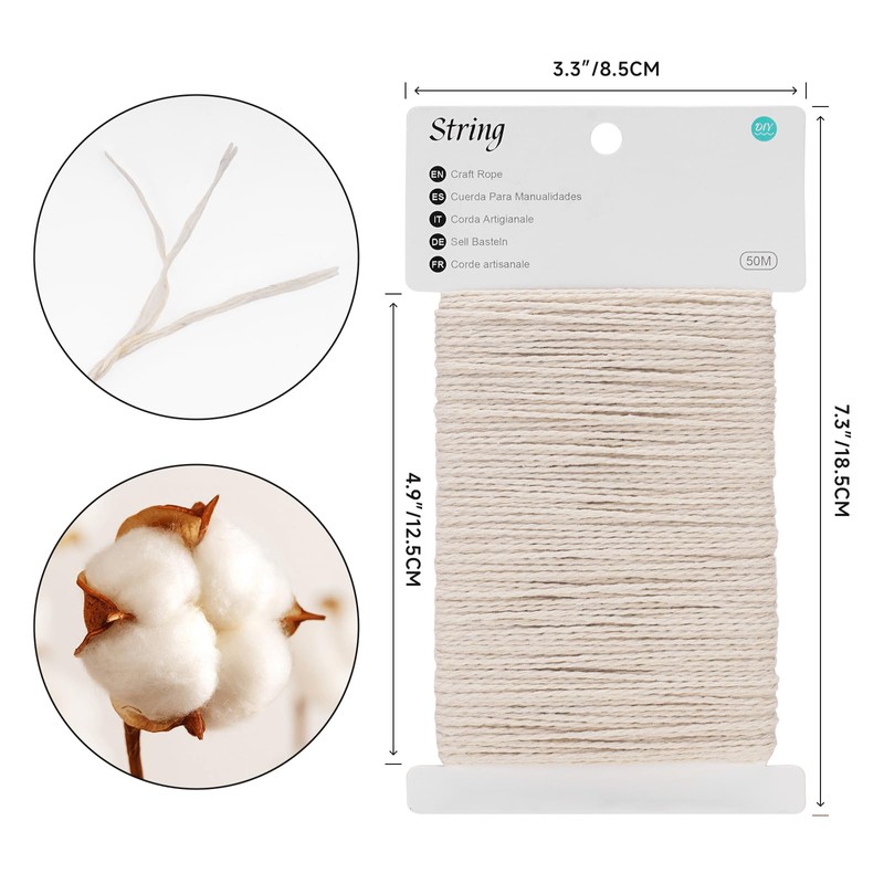 KINGLAKE 50m White Cotton Twine String, 2mm Butchers String Bakers