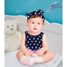 2T Girls USA Flag One Pieces for Infants Novelty Red White Strips Graphics Rompers 2 Years Old Newborn Lace Pom Pom One Piece Playsuits with Tassel Kids Snap Buttons Casual Bodysuits, 18-24 Months