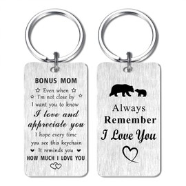 Jzxwan Bonus Mom Gifts Keychain, I Love Step Mom Birthday Gifts, Appreciate Bonus Mom Key Chain, Best Step Mother Present