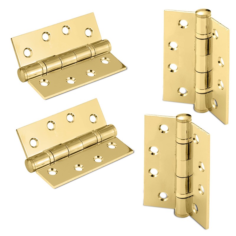 XFORT 4 Inch (100mm) Polished Brass Ball Bearing Hinges, Steel
