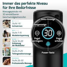 FITAGE Massage Gun, Quiet Massager with 30 Adjustable Speed Levels, Massage Gun, 8 Attachments for Deep Tissue, Shoulder, Back and Full Body Relaxation, Massage Gun - Mini