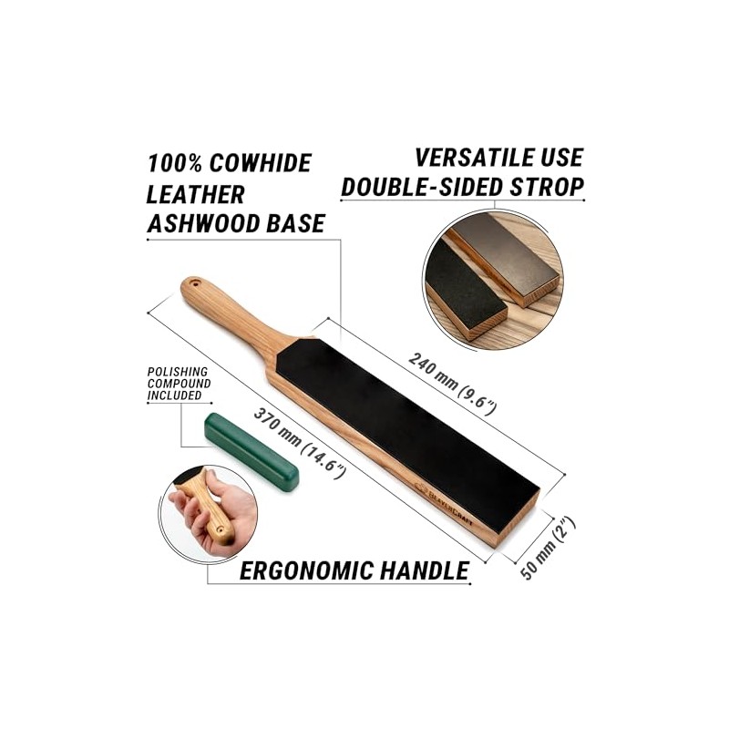 BeaverCraft Leather Strop for Knife Sharpening - Dual-Sided Knife Strop