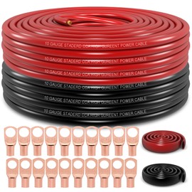 Ruikarhop 10 Gauge Wire (100ft Each- Black/Red) Copper Clad Aluminum CCA,20 pcs Lugs Terminal Connectors with 3:1 Heat Shrink Tube for Power/Auto,Amplifier,Ground Cable