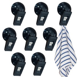 Sekonow 8Pcs Suction Cup Clips, Shower Curtain Clips Windproof Splash Guard, Strong Suction Cups Hooks for Glass Window Fish Tank Aquarium Plant Holder Advertising Home Office (Black)