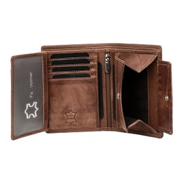 Fa.Volmer ® Leather Wallet Made of Genuine Buffalo Leather, Large Wallet for Men and Women, TÜV Tested RFID Protection in Brown and Black, antique brown, Portrait