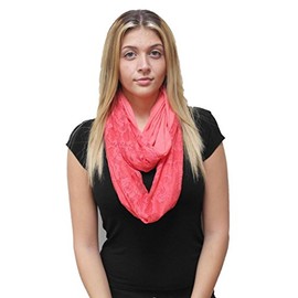 Demyrs Women's Floral Fashion Infinity Scarf with Lace One Size Coral