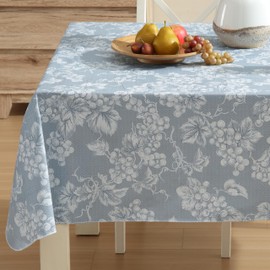 Home Bargains Plus 52 x 52 Inch Square Vinyl Tablecloth with Flannel Backing, Traditional Grapevine Print, Waterproof Indoor Outdoor Dining Room, Party and Banquet Table Cover, Blue