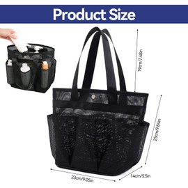 Camping Shower Bag, 25 x 23 x 14 cm, Mesh Beach Bag with 6 Compartments, Mesh Beach Bag with Button, with Handle, Multifunctional, Foldable Handbags for Beach, Holiday, Travel, Picnic, Gym, Bathroom