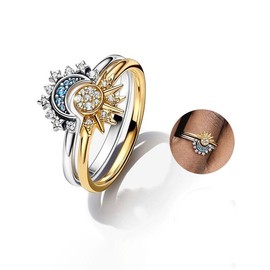 Sun & Moon Design Couple Rings, Fashion Promise Rings for Party, Daily Decor, Trendy All-match & Exquisite Jewelry for Birthday Gift - Color: set1, Size: 8