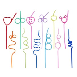 12 Pcs Colorful Straws, Straws Drinking Plastic, Drinking Straws Reusable, Curly Straws, Birthday Party Cocktail Supplies Family Reunion Favors Bendy Straws Party Straws
