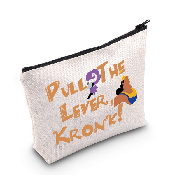 LEVLO Kronk and Yzma Fans Funny Cosmetic Bag Gift Pull Lever Kronk Makeup Bag with Zipper for Friends Family, Pull the lever, Make Uo Bag