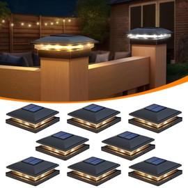 APONUO 8 Pack Fence Post Solar Lights, 2 Modes(Warm/Cool Light) Outdoor Waterproof 4x4 Post Solar Lights, Solar Powered Garden, Patio, Deck Decor for 4x4, 5x5, 5.5x5.5 Wood & Vinyl Posts, Black