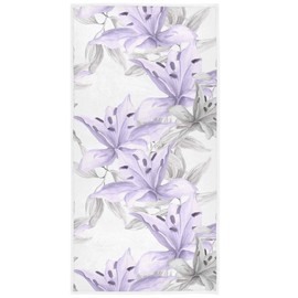 Watercolor Lilies Flowers Hand Towels 16x30 in Spring Summer Floral Abstract Purple Flower Bathroom Towel Small Bath Towel Kitchen Dish Guest Towel Decorations for Hand Face Gym Spa Bathroom